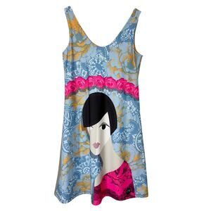 Volt Rosa Dress Art to Wear Novelty Sleeveless Reversible | Pink Blue | SZ S